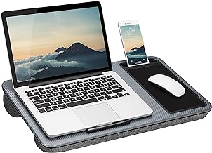 LAPGEAR Home Office Lap Desk with Device Ledge, Mouse Pad, and Phone Holder - Silver Carbon - Fits u